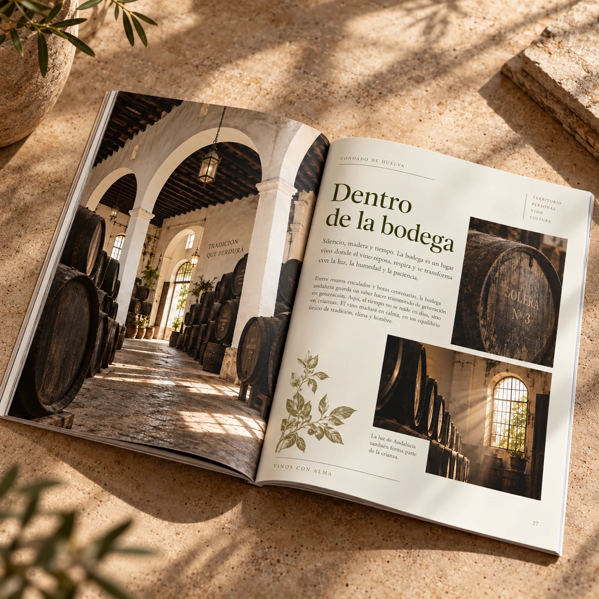 Revista Rincones Enológicos abierta, con diseño editorial y fotografías de bodega