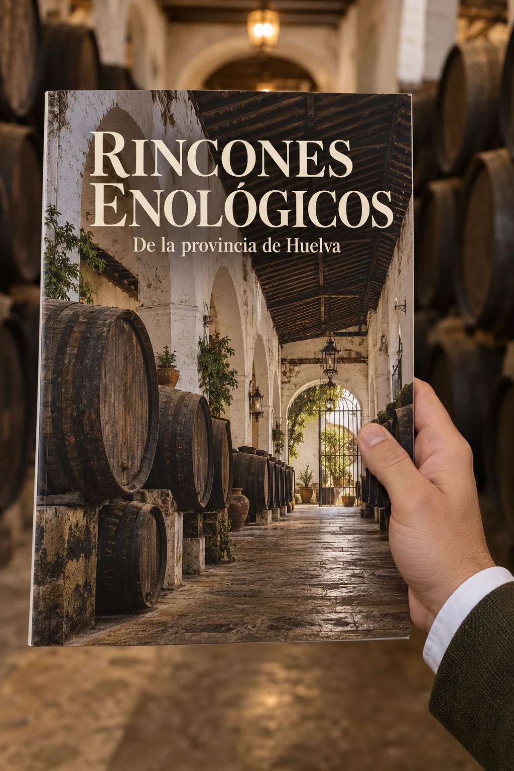 Revista Rincones Enológicos sostenida en una bodega