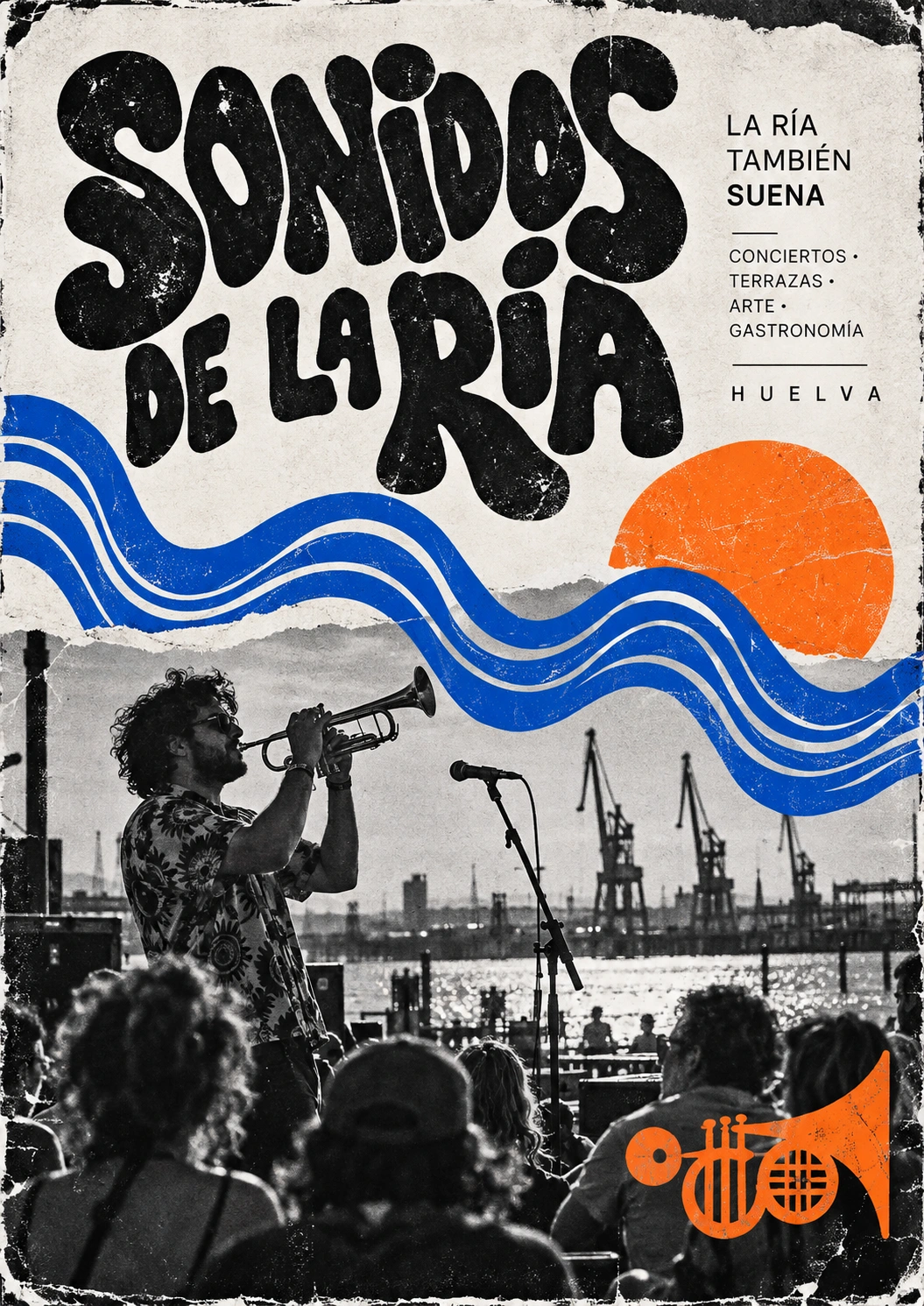 Flyer del festival con logotipo negro y fotografía de un músico
